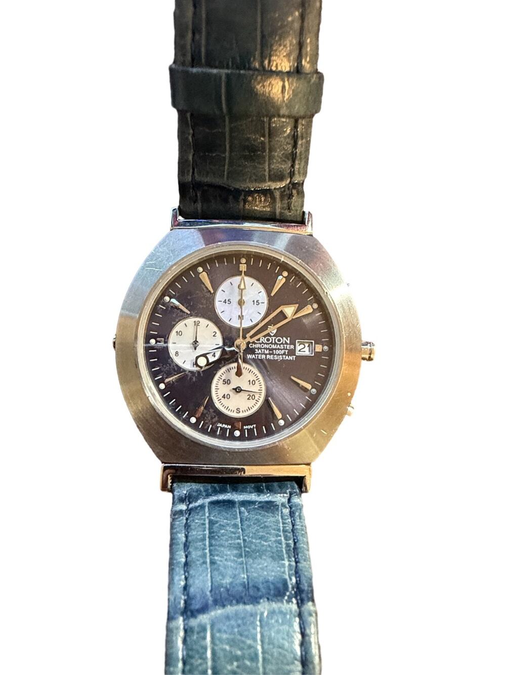 Croton Chronomaster Chronograph Men's Watch Blue Leather Strap